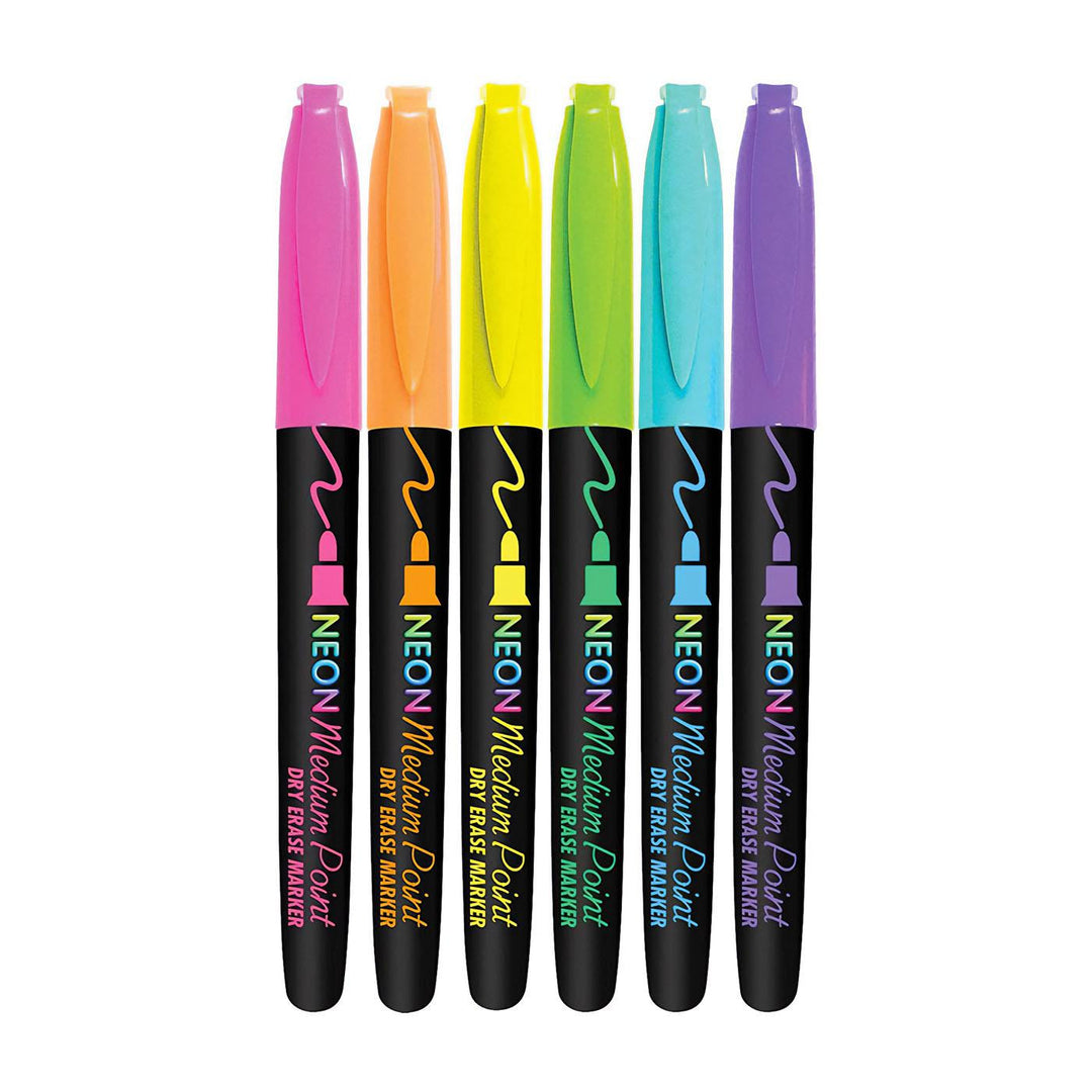 Board Dudes Assorted Neon Medium Point Dry Erase Pens 6ct