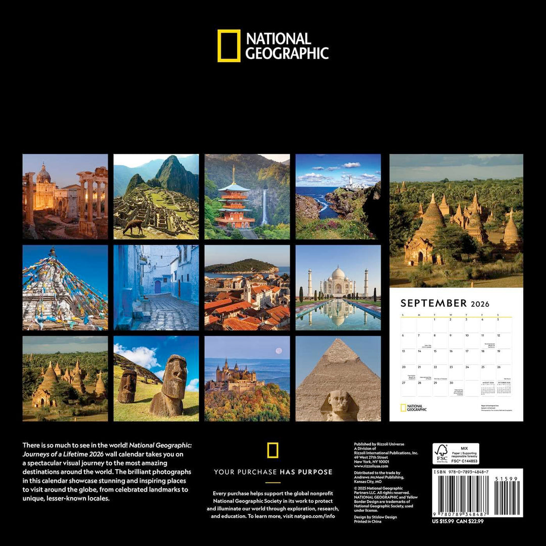 National Geographic Journeys of a Lifetime 2026 Wall Calendar