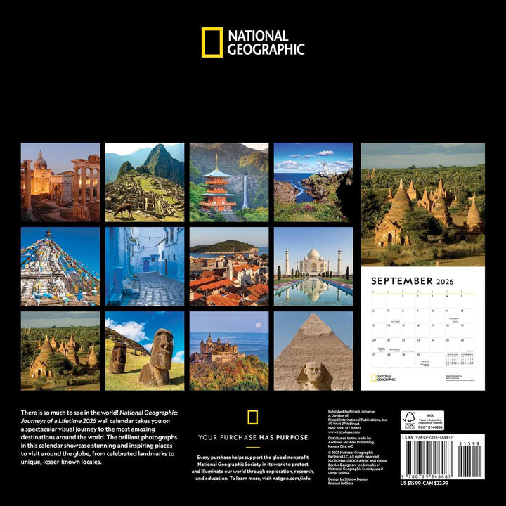 National Geographic Journeys of a Lifetime 2026 Wall Calendar