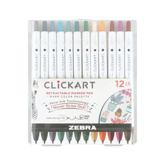 Zebra ClickArt Retractable Marker Dark Colors Pen Set 12 Count