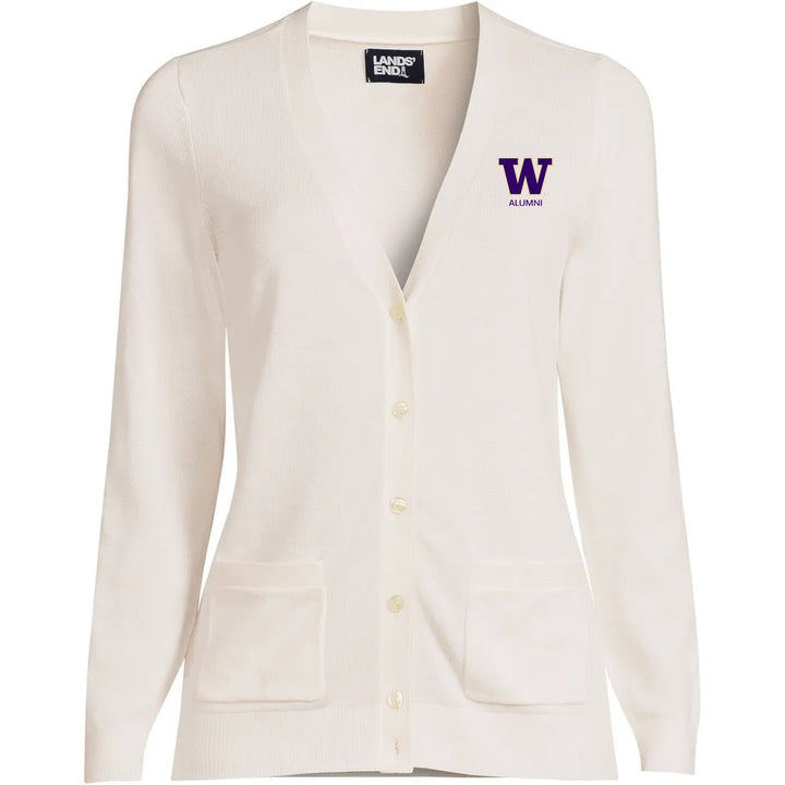 Lands' End Women's UW Alumni Cotton Modal Long Sleeve V-neck Cardigan Sweater