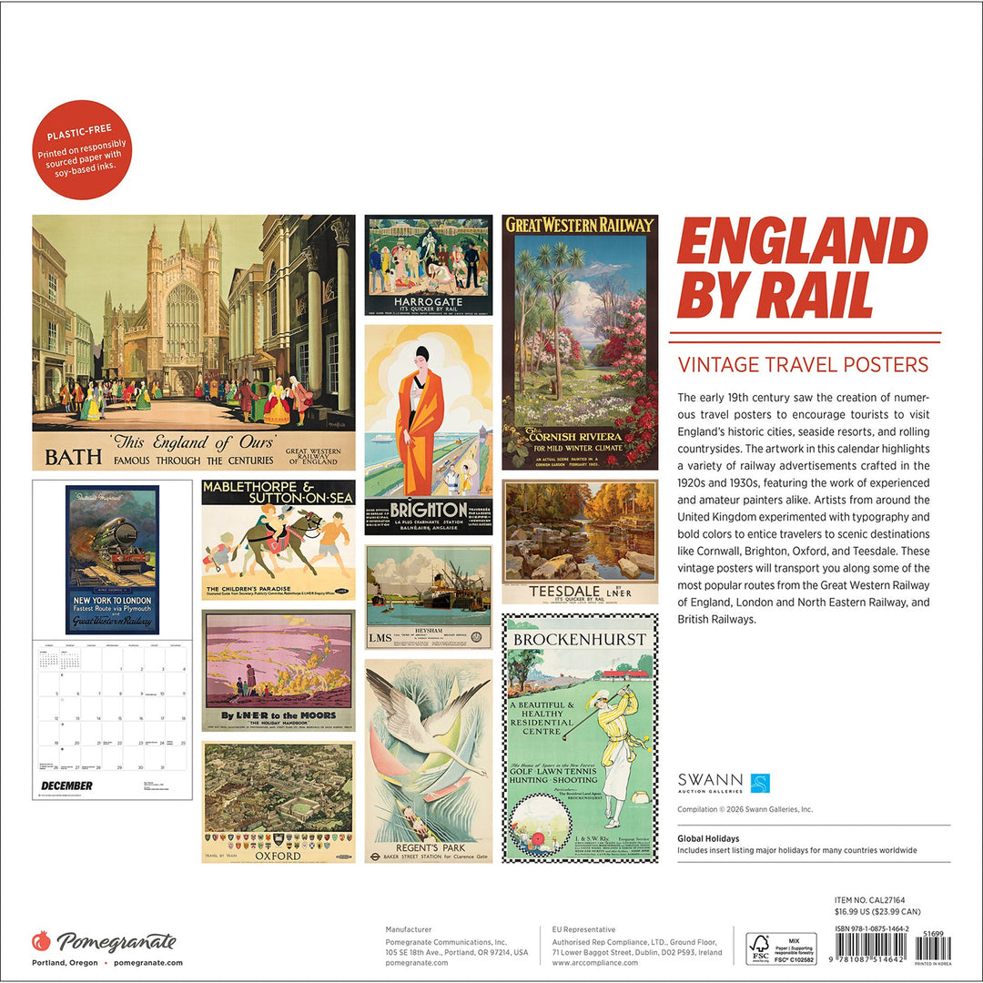 England by Rail Vintage Travel Posters 2027 Wall Calendar