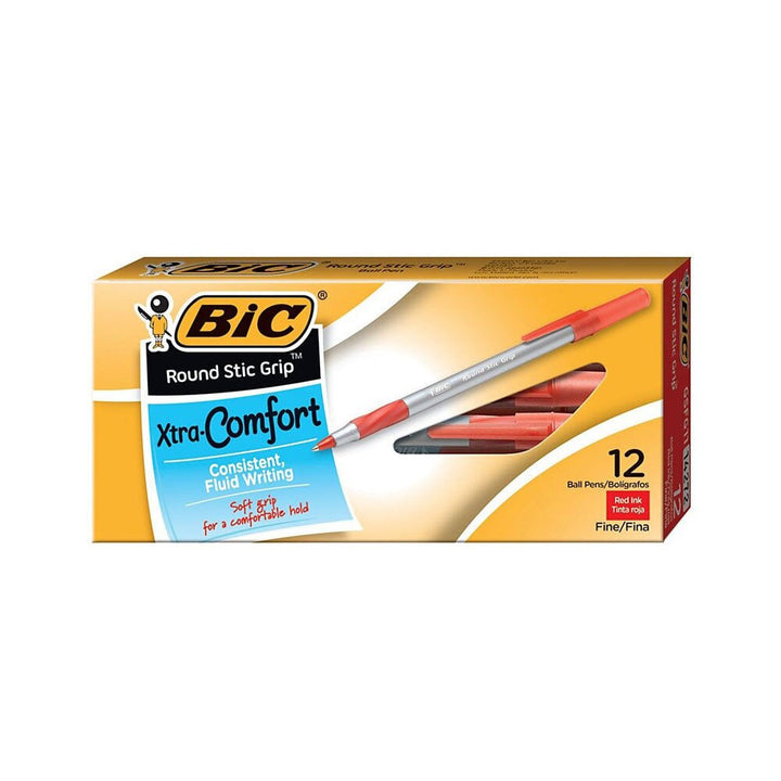Bic Round Stic Grip Xtra Comfort 1.2mm Medium Ballpoint Pen 12ct#color_red