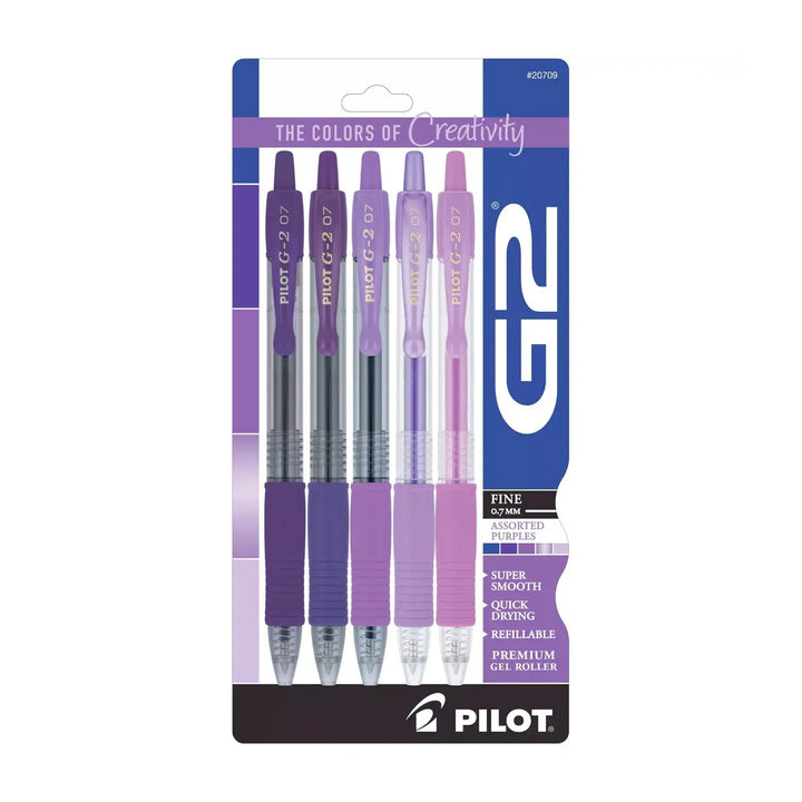 Pilot G2-7 Colors of Productivity Assorted Purples Fine Point Pen Set 5 Count