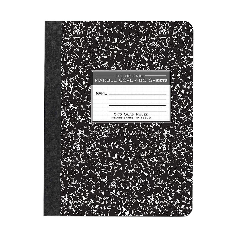 Roaring Spring Black Marble 5x5 Quad Sewn 9.75"x7.5" Notebook 80ct