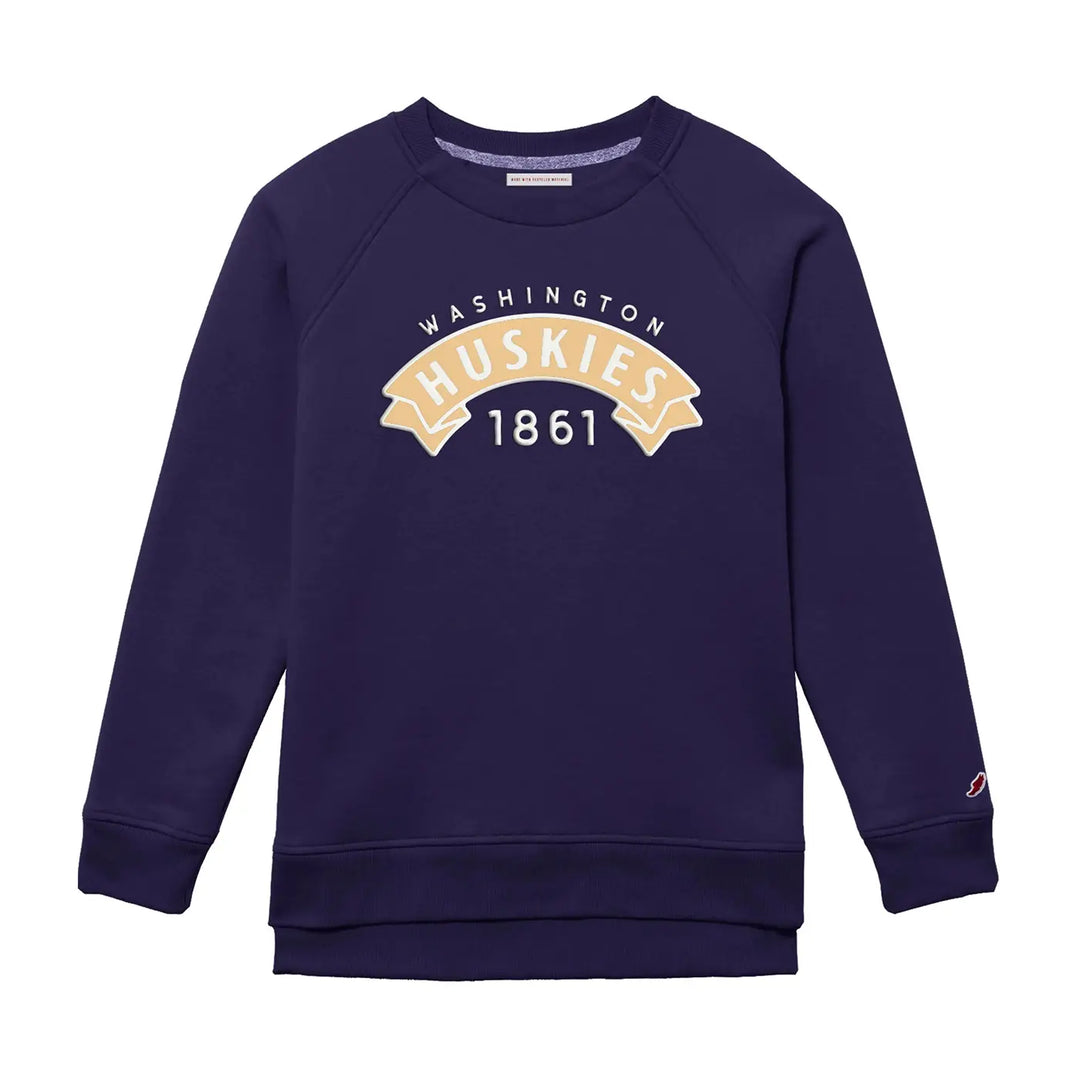 League Women's Washington Huskies Vintage Banner Applique 1861 Crewneck