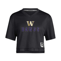 Photo of adidas Women's Washington Huskies 2026 Strategy DAWGS Football Crop Jersey.