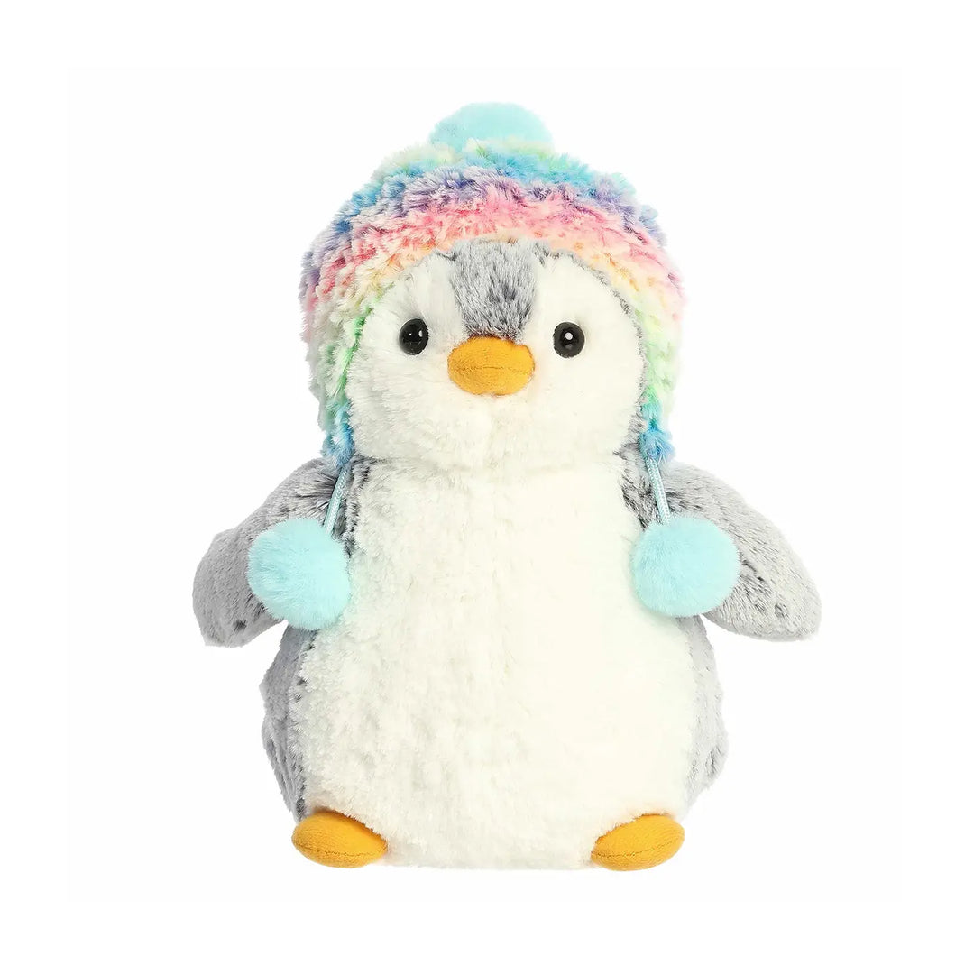 Aurora Pom Pom Rainbow Beanie Penguin Plush 9"
