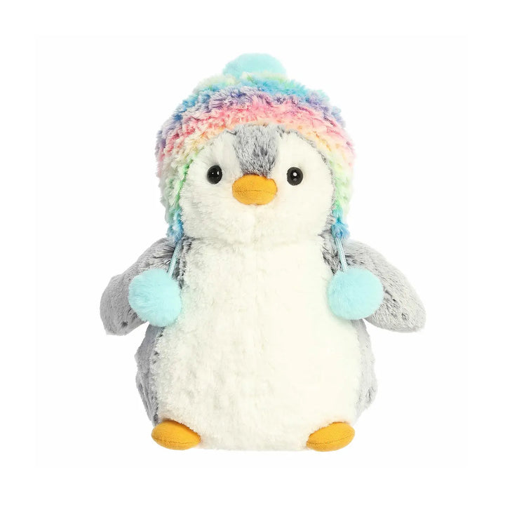 Aurora Pom Pom Rainbow Beanie Penguin Plush 9"