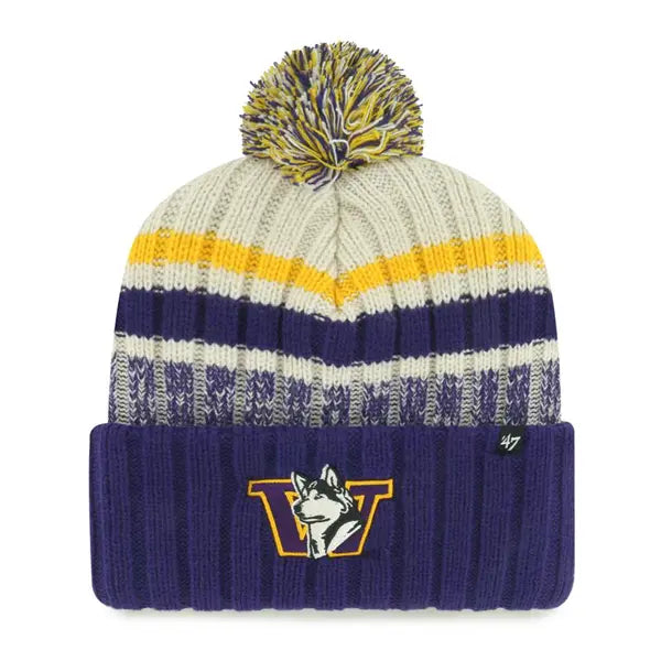 47 Brand Purple Gold Retro Dawg Long Range Cuff Pom Beanie