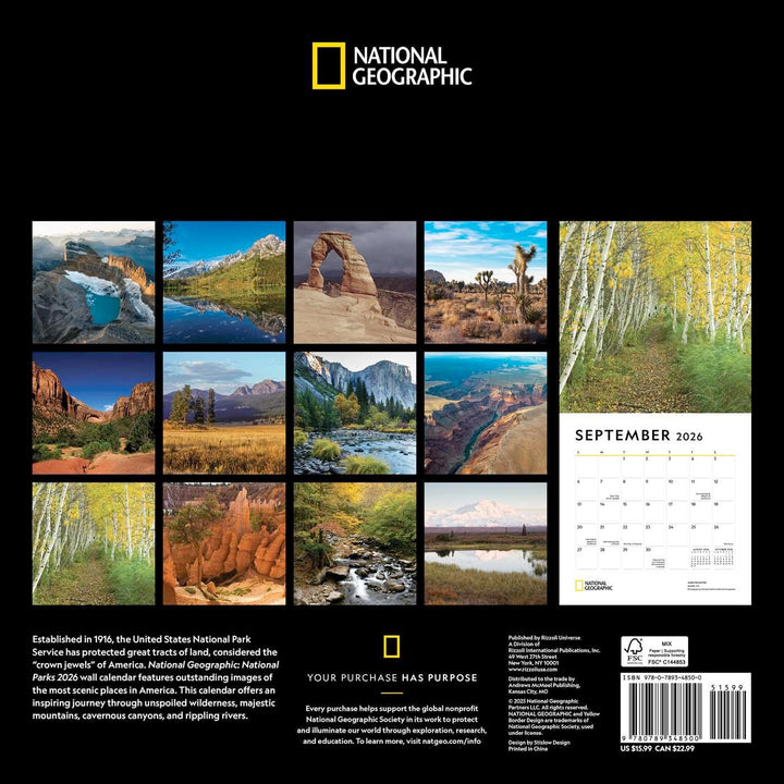 National Geographic National Parks 2026 Wall Calendar
