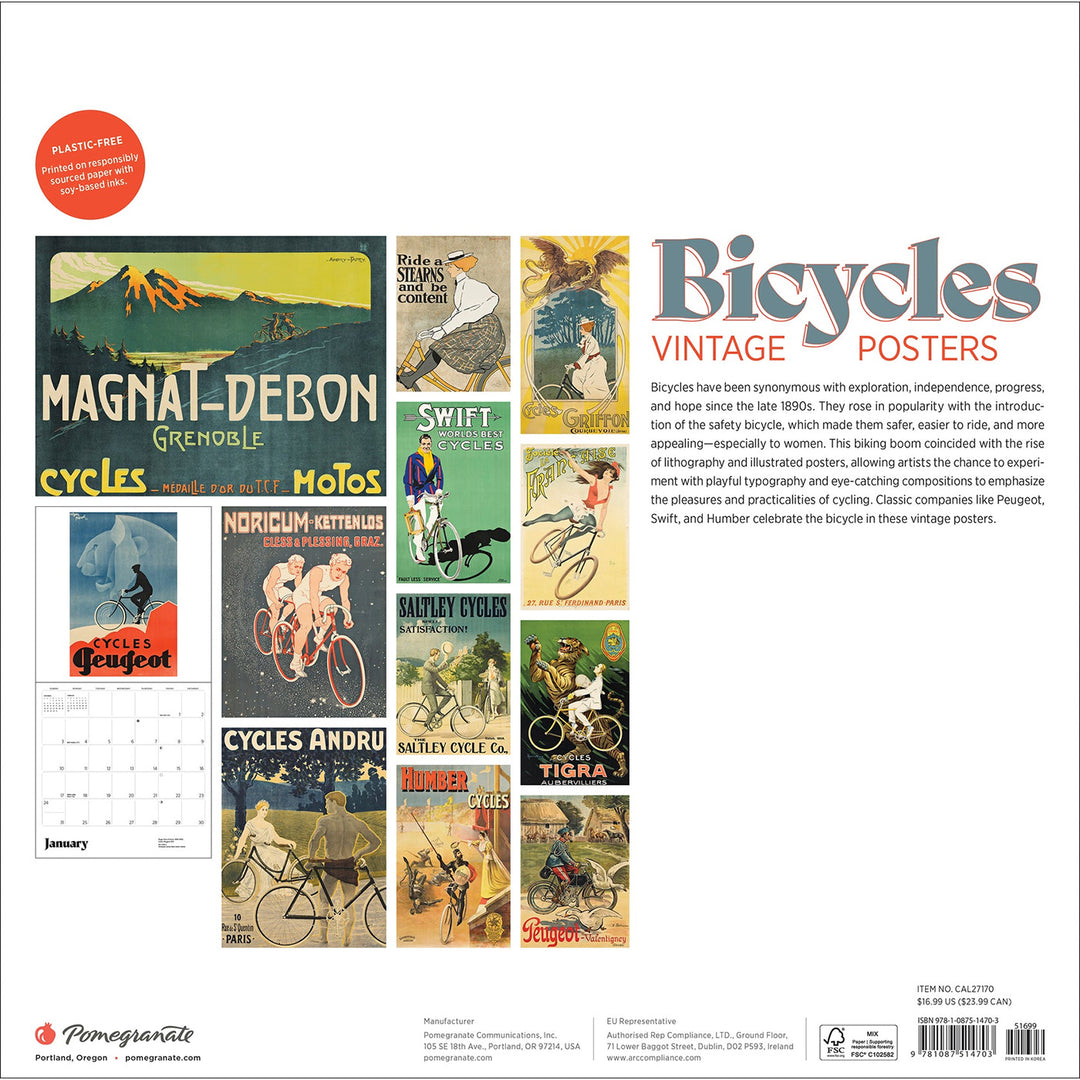 Bicycles Vintage Posters 2027 Wall Calendar