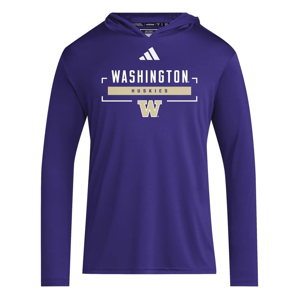 adidas Men's Washington Huskies Icon D4T Hooded Long Sleeve Tee