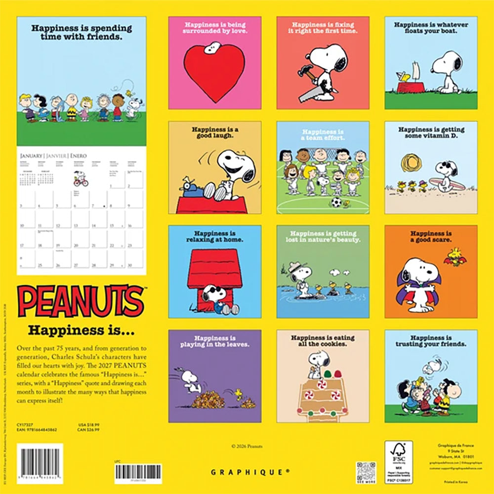 2027 Graphique De France 12" x 12" Peanuts Happiness Is Wall Calendar