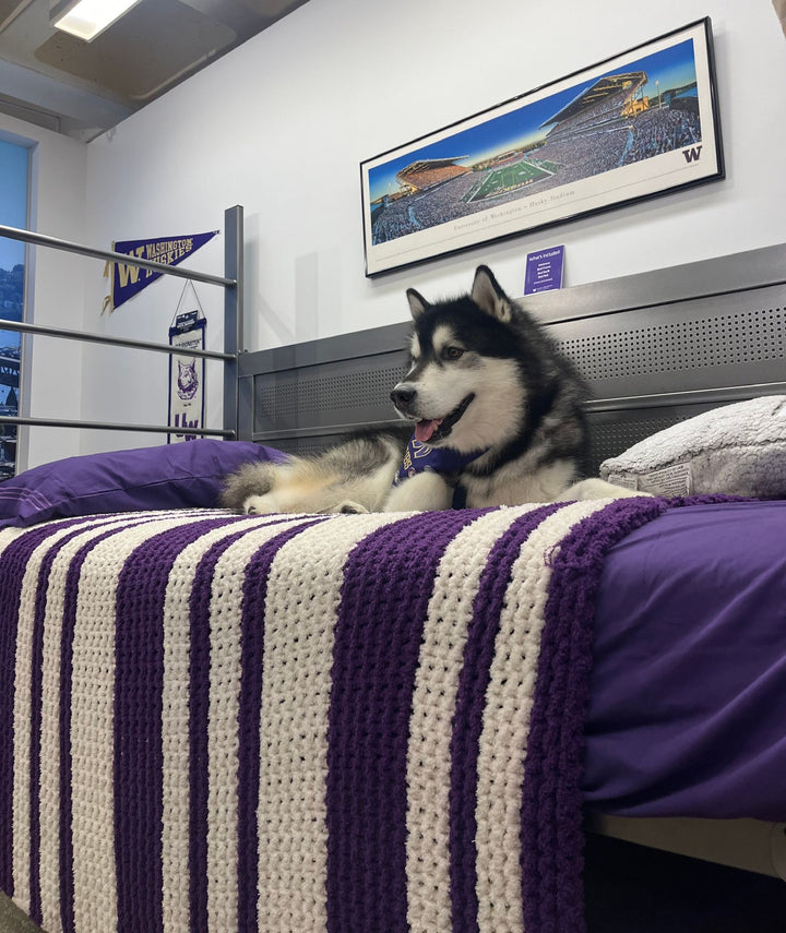 Logo Purple White Stripe W Cable Knit Throw Blanket 50" x 60"