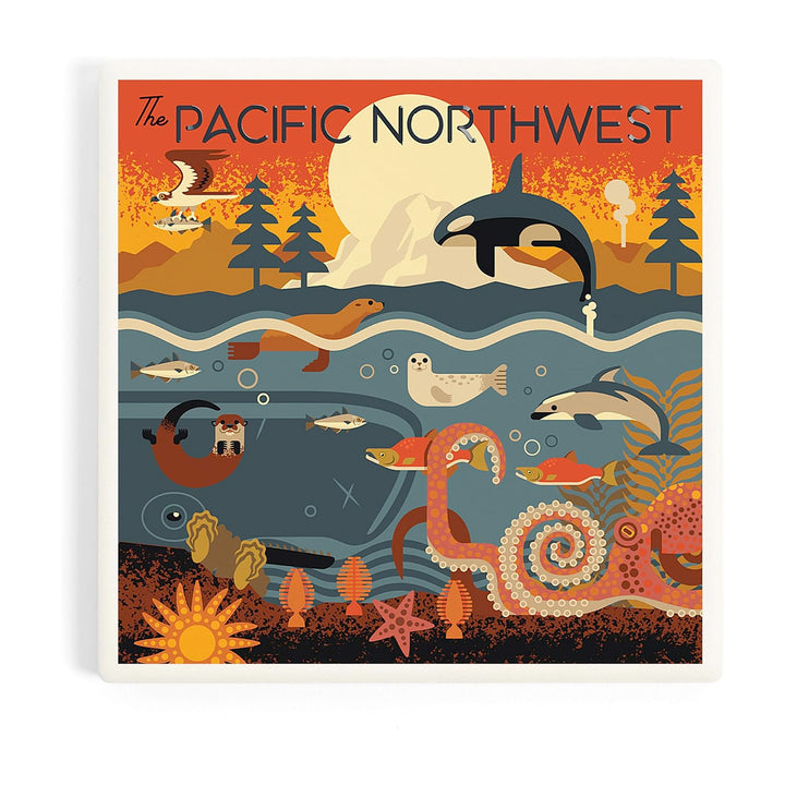 Lantern Press Seattle Marine Animals Geometric Coaster