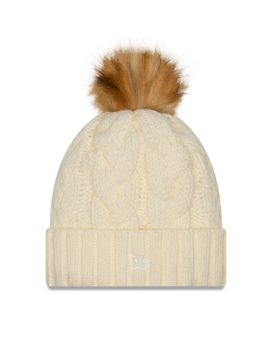 New Era Women's Cream Knit FUR POM Cable Beanie