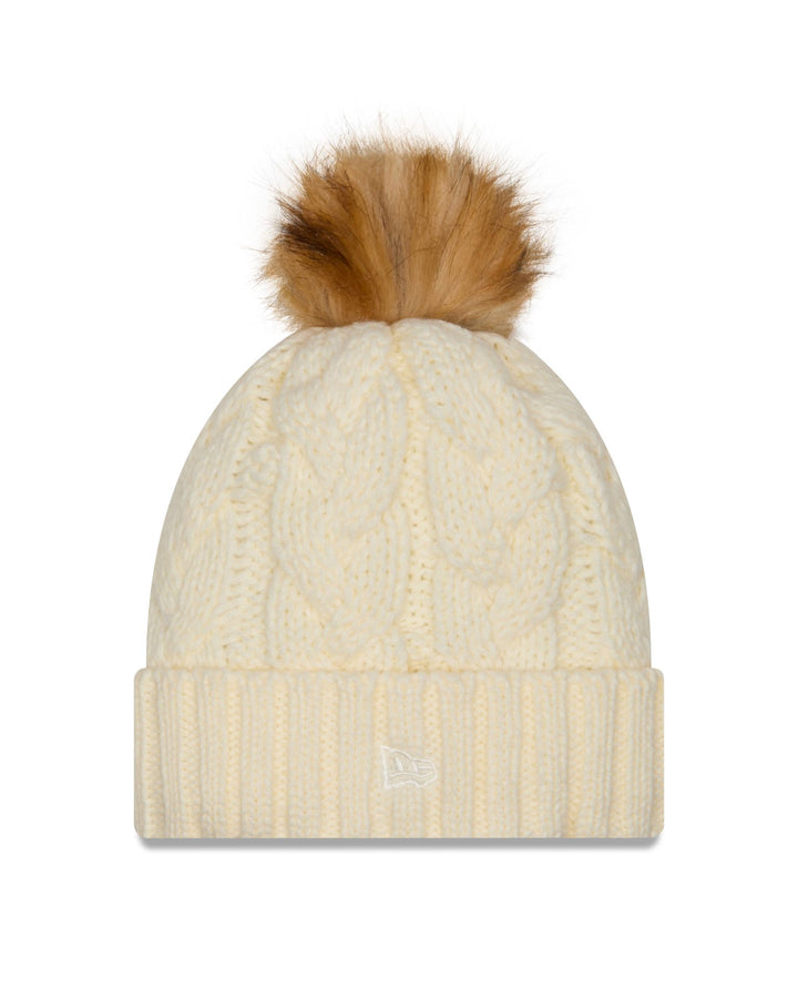 New Era Women's Cream Knit FUR POM Cable Beanie