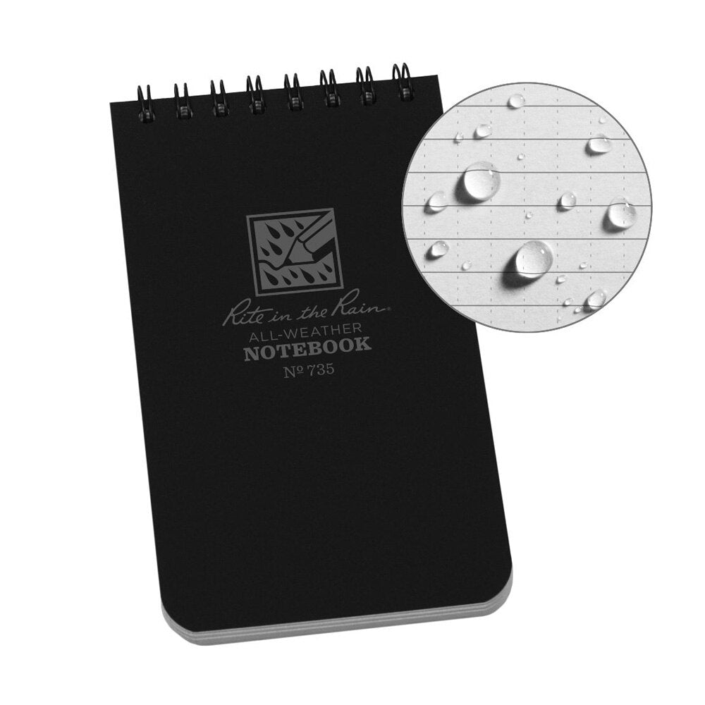 Rite in the Rain Black Universal 3"x5" Top Spiral Notebook
