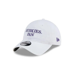 Photo of New Era Women's White Huskies Fan 9Twenty Adjustable Hat Front Side View.
