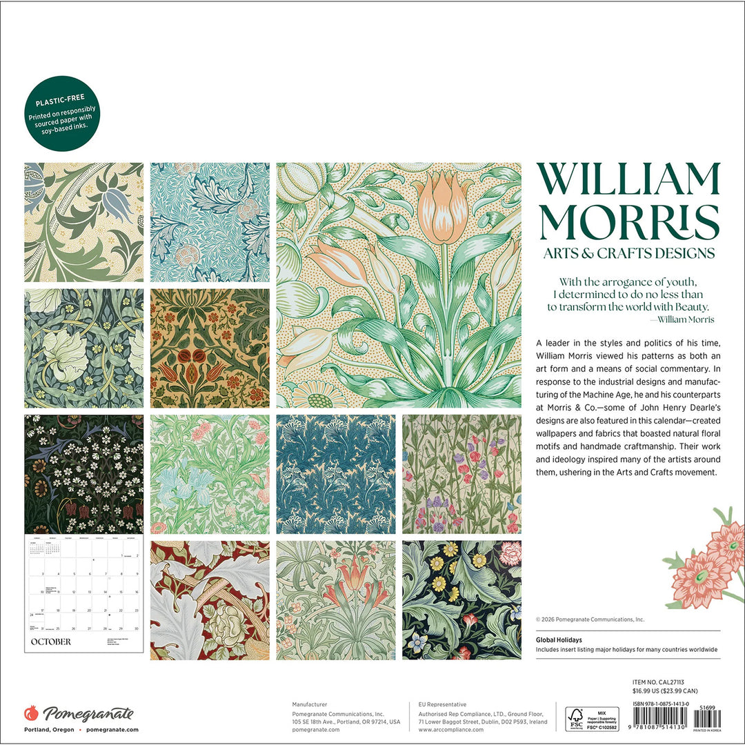 William Morris Arts & Crafts Designs 2027 Wall Calendar