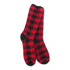 World's Softest Red Black Fireside Cozy Plaid Crew Socks