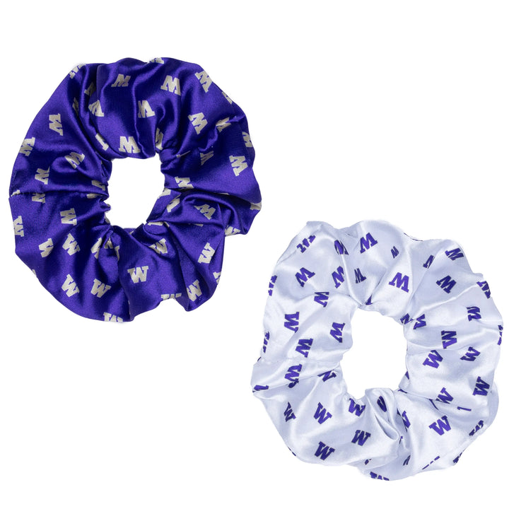 Zoozatz Purple and White Satin Luxe Scrunchies 2-pack