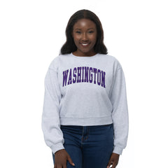 Zoozatz Women's Arched Washington Applique Cropped Crewneck