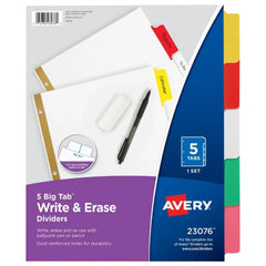 Photo of Avery Multicolor Big Tab Write & Erase 5 Tab Binder Dividers.