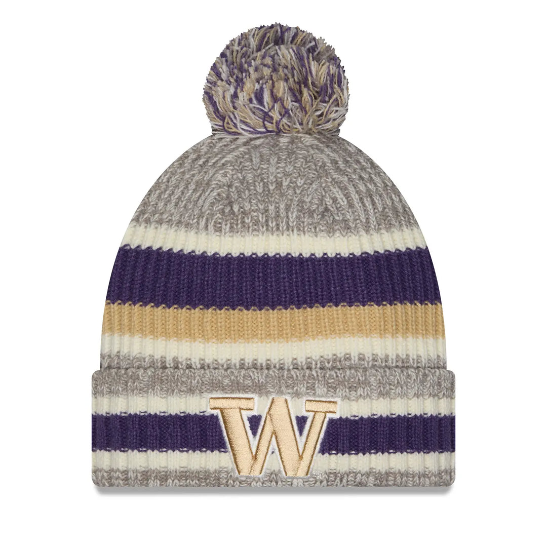 New Era Gray Multi Washington Huskies Knit STRIPE Cuff Pom Beanie