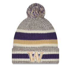 Photo of New Era Gray Multi Washington Huskies Knit STRIPE Cuff Pom Beanie.