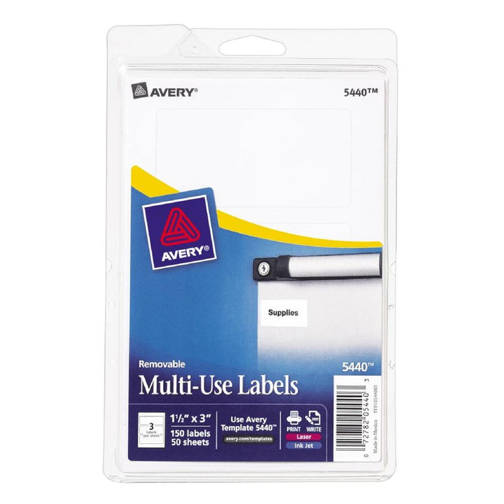 Avery White Removable Multiuse 1-1/2"x3" Labels 150 Count