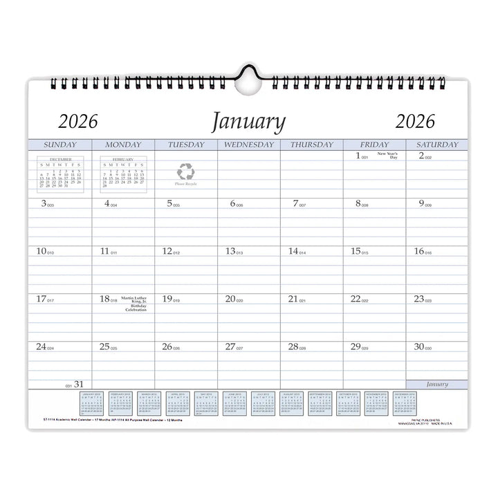 Payne 2026 Annual 11" x 14" Wire Bound Wall Calendar