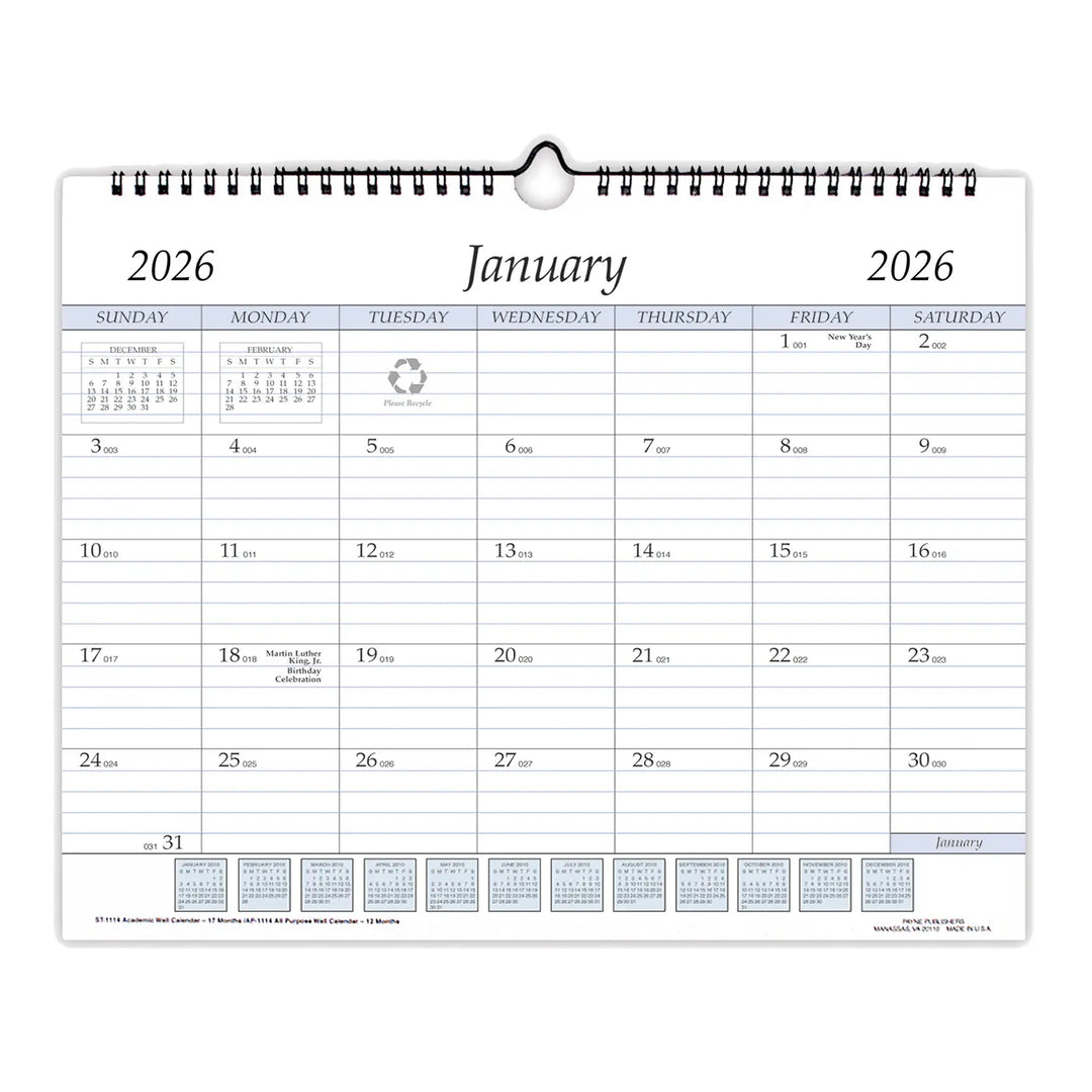 Payne 2026 Annual 11" x 14" Wire Bound Wall Calendar
