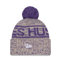 New Era 2025 Sideline Marled Purple Gold Huskies Cold Weather Sport Knit Beanie Back thumbnail