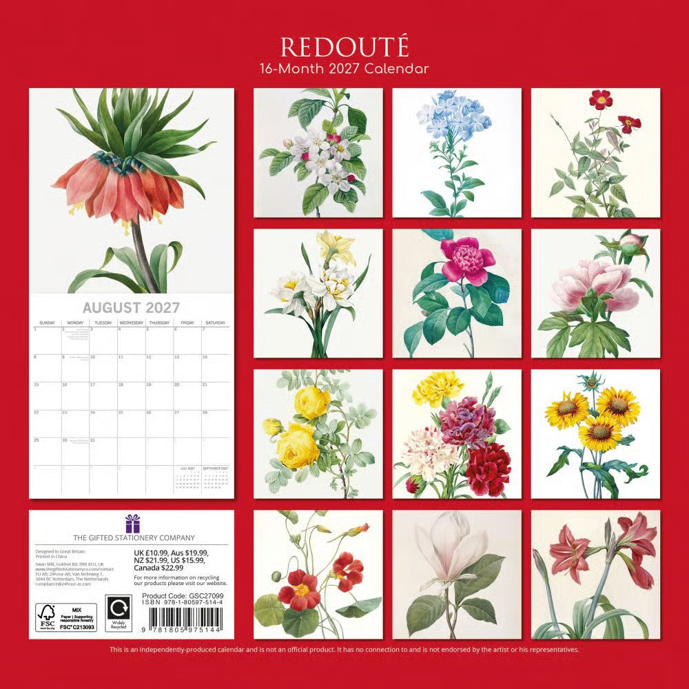 2027 Redouté Wall Calendar