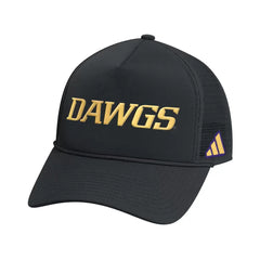 Photo of adidas Black Washington Huskies 2026 Strategy DAWGS Trucker Hat.