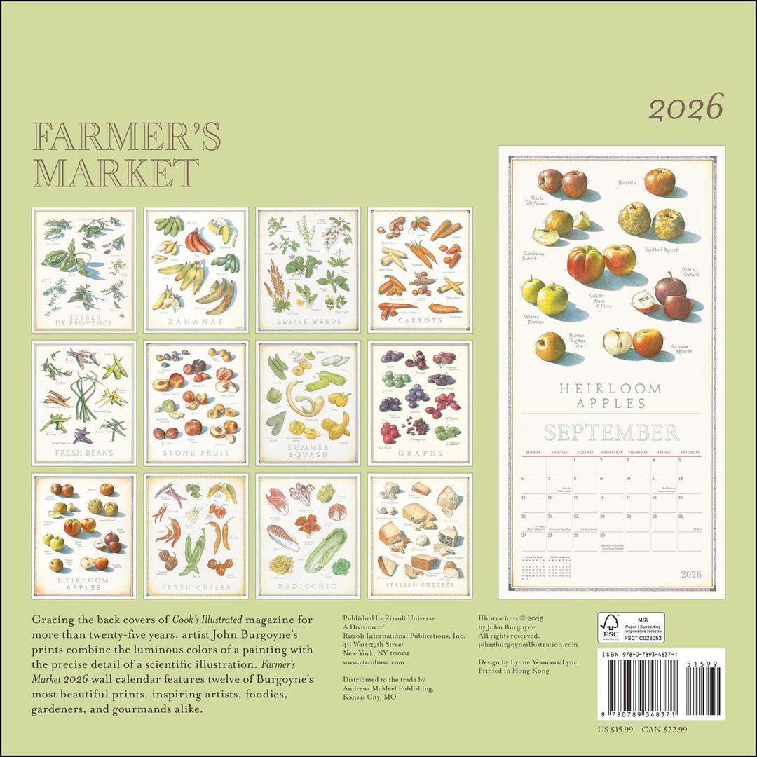 Farmer's Market 2026 Wall Calendar